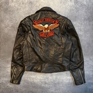 VTG Open Road Harley-Davidson Leather Biker Jacket Thinsulate Men 42 Black Eagle